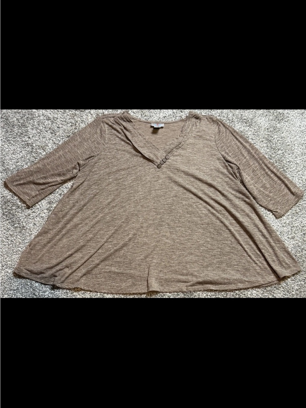 Relaxed V-Neck Taupe Tunic with Button Detail